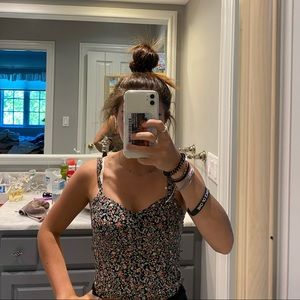 tight top with flowers and buttons down middle